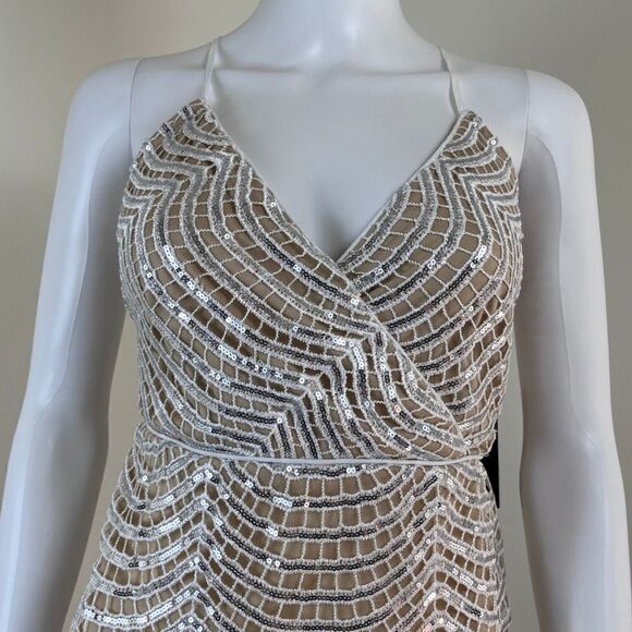 Lulus Lele Women Size L White Silver Sequin Mini NEW Dress Strappy Holiday Party - Picture 7 of 15